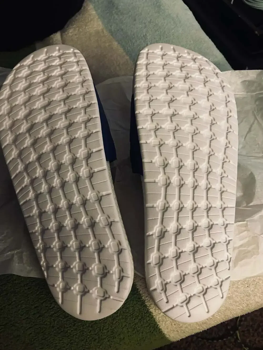 Adidas Adilette Boost Slides White and Blue Stripes